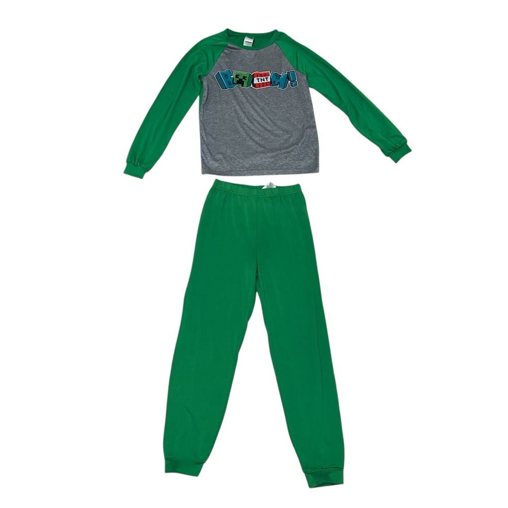 Minecraft Green Pajama Set 2 Pieces Long Sleeves Kids Boys Size 7 Sleepwear Cozy